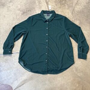 Gap Shirt Womens Size‎ XL Green Velvet Long Sleeve Boyfriend Button Up
